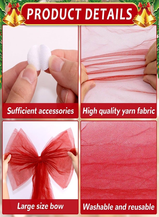 ojustbeok Christmas Cabinet Door Ribbon Bow Large Christmas Door Bow Decoration Xmas Tree Organza Bows Festival Wrapping Decorations for Front Doors Fireplace Wreath Home Holiday Birthday Party Supplies (Red) - Image 3